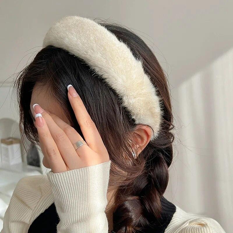 Women Girls Plush Widen Thicken Plush Hair Bands Faux Fur Headbands Soft Fluffy Furry Hair Hoops Winter Headdress