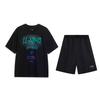 Letter Print Loose Short Sleeve T-Shirt Casual Sports Set Unisex Tops Black AHSU803-2+AKSV291-1