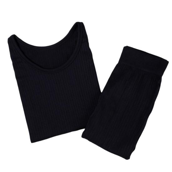 

2 Pcs/Set Women Base Top Pants Set Solid Color Round Neck Elastic Long Sleeves Soft Keep Warm Thick Elastic Waist Bottoming Top Pants Set Female