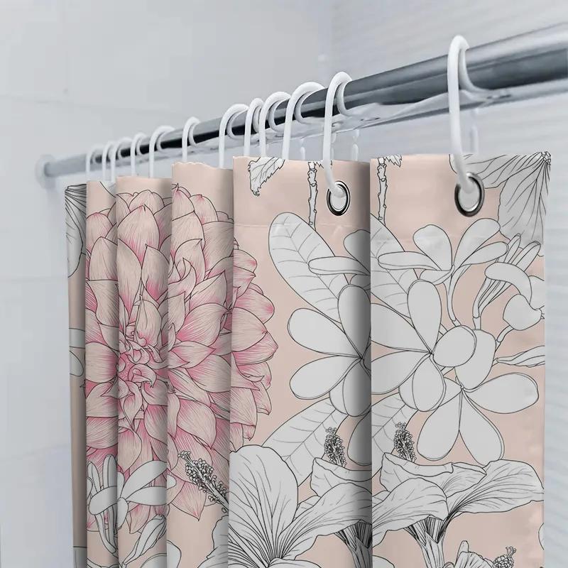 Luxury Bathroom Shower Curtain Floral Design Waterproof Fabric Decorative Home Decoration Size Customizable With Rings Set