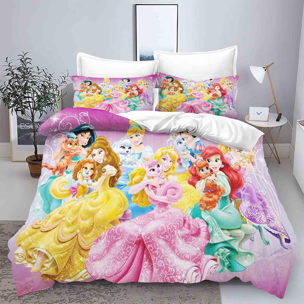 Serie Principesse Set Camera da Letto 3 Pezzi Set Copripiumino Biancheria da Letto 3D Biancheria da Letto per Bambini Set Piumoni Queen Twin Casa Anime
