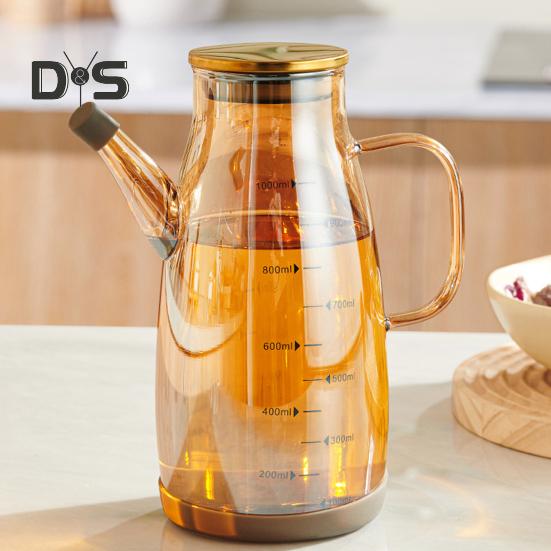Glass Oil Dispenser Bottle with Drip-Free Spout 600/800/1000ml Large Capacity Oil Pot for Vinegar Soy Sauce Food-Grade Kitchen Gadgets
