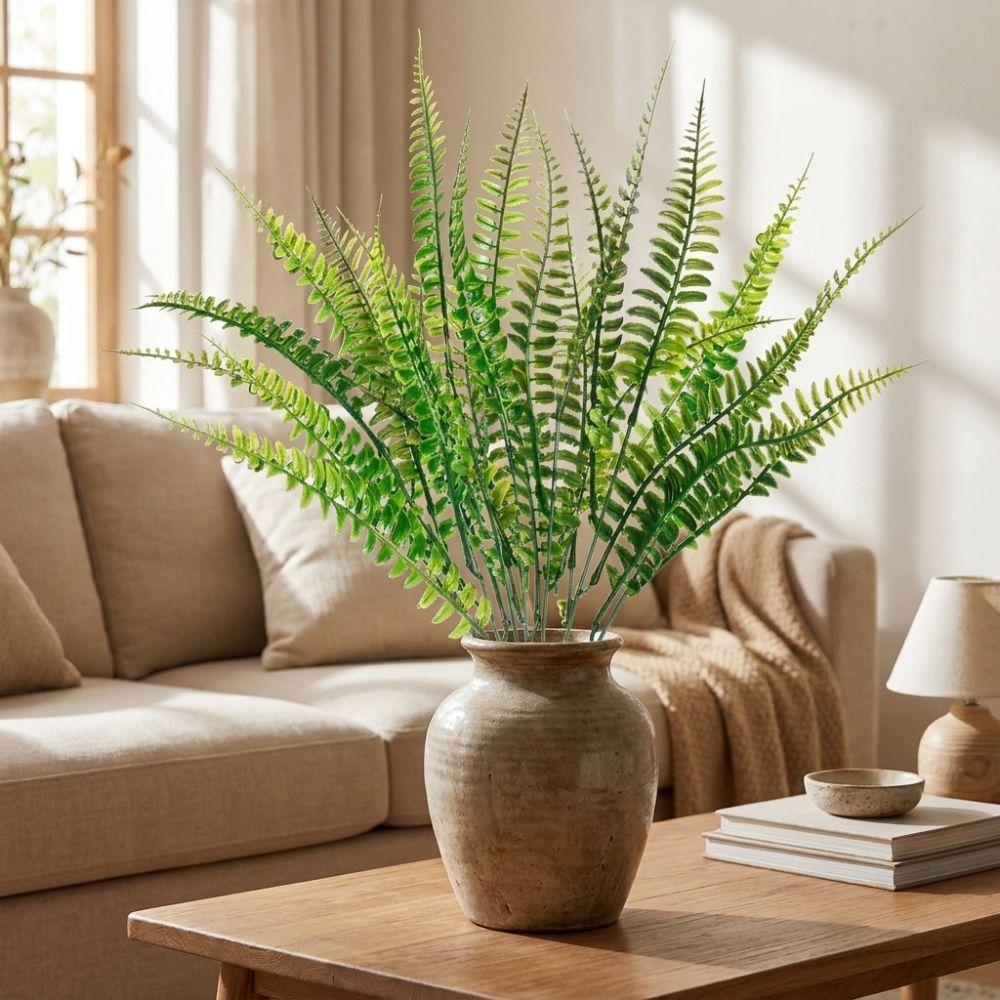 6PCS 7 Branches Simulated Green Plant Plastic Fake Flower Plant Faux Ferns  Porch Entrance