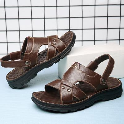 Sandale bărbătești de vară noi din piele pantofi de plajă pentru bărbați sandale din piele cu talpă moale din latex pantofi de casă cool pentru tată cu dublă utilizare antiderapanți