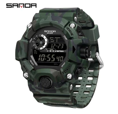 SANDA 2183 Camouflage Series Fashion Style Multi-functional Student Watch Waterproof Electronic Watch Sport Silicone Wristwatch