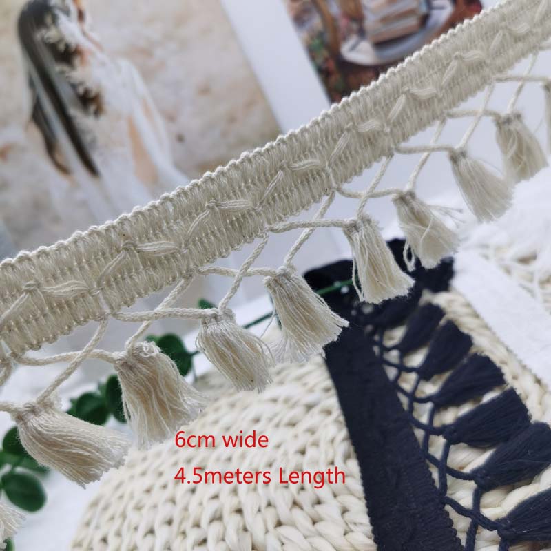 

5 ярдов/лот, ширина 6 см, хлопковая бахрома, кружевная лента с отделкой кисточками для ткани, домашний текстиль, декор, сделай сам, ручная работа, швейные аксессуары 5Yards length бежевый