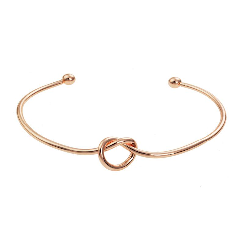 Rose Gold Heart Knot Open Bangle - Versatile Metal Bracelet for Women