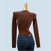 Sweet and Spicy Chic High Quality Thick Spring and Autumn Square Collar Short Silm Sexy Long Sleeves Knitting Soft Glutinous Cardigan Women