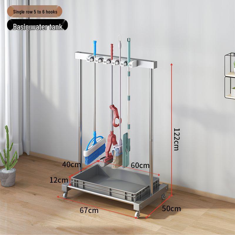 Stainless Steel Mobile Mop and Broom Holder Stand for Cleaning Tools