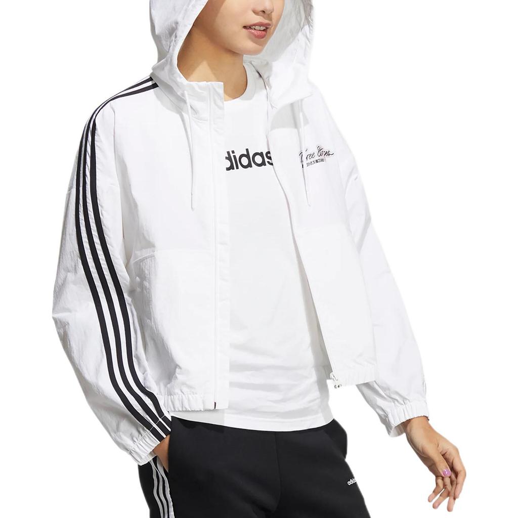 Adidas Neo FW22 Twill Solid Color Sports Hooded Long Sleeve Jacket Women Jacket White HF7279