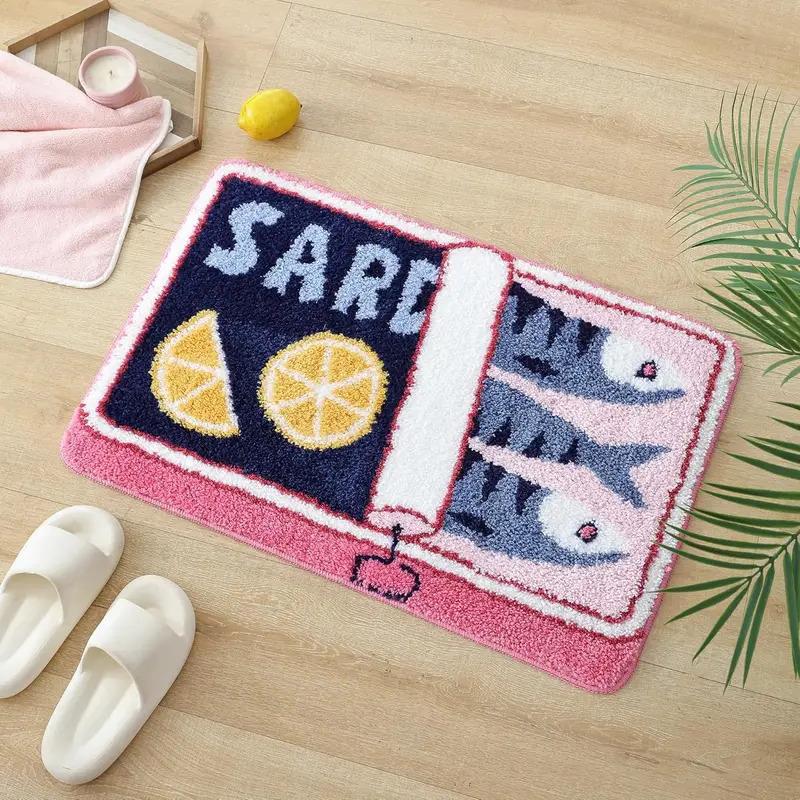 VIKAMA Cute Cartoon Sardine Floor Mat Soft Non-slip Absorbent Washable Doormat for Kitchen Bathroom Bedroom Sofa Home Decor