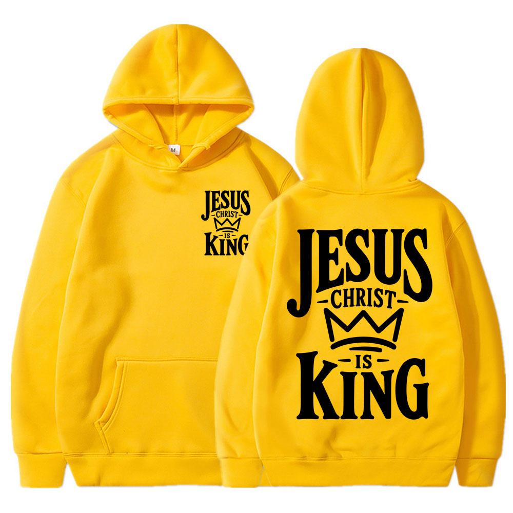 Jesus Christ Is King Graphic Hoodies Unisex Christian Faith Unisex Popular Long Sleeve Oversized Fleece Casual Tracksuit