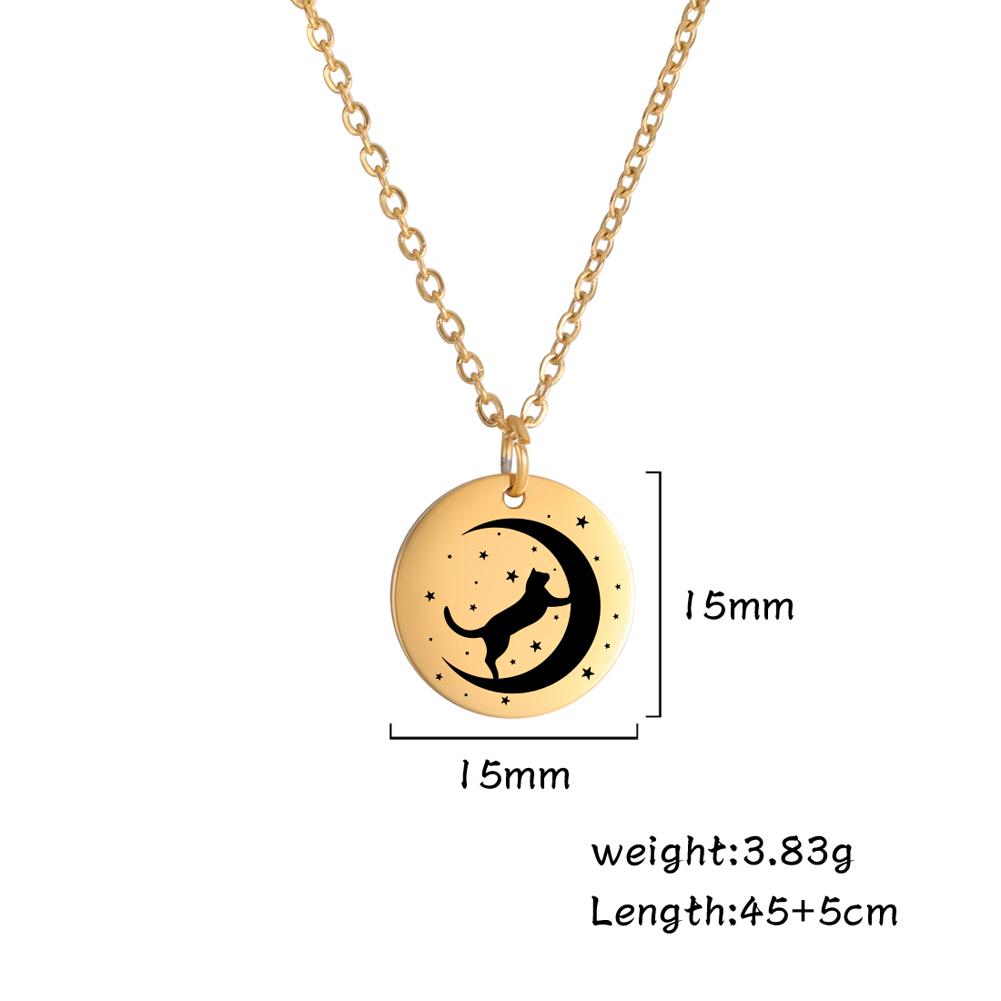 My Shape Cat Moon Star Round Pendant Necklace Women Girl Gold Color Stainless Steel Aesthetic Necklace Choker Fashion Jewelry