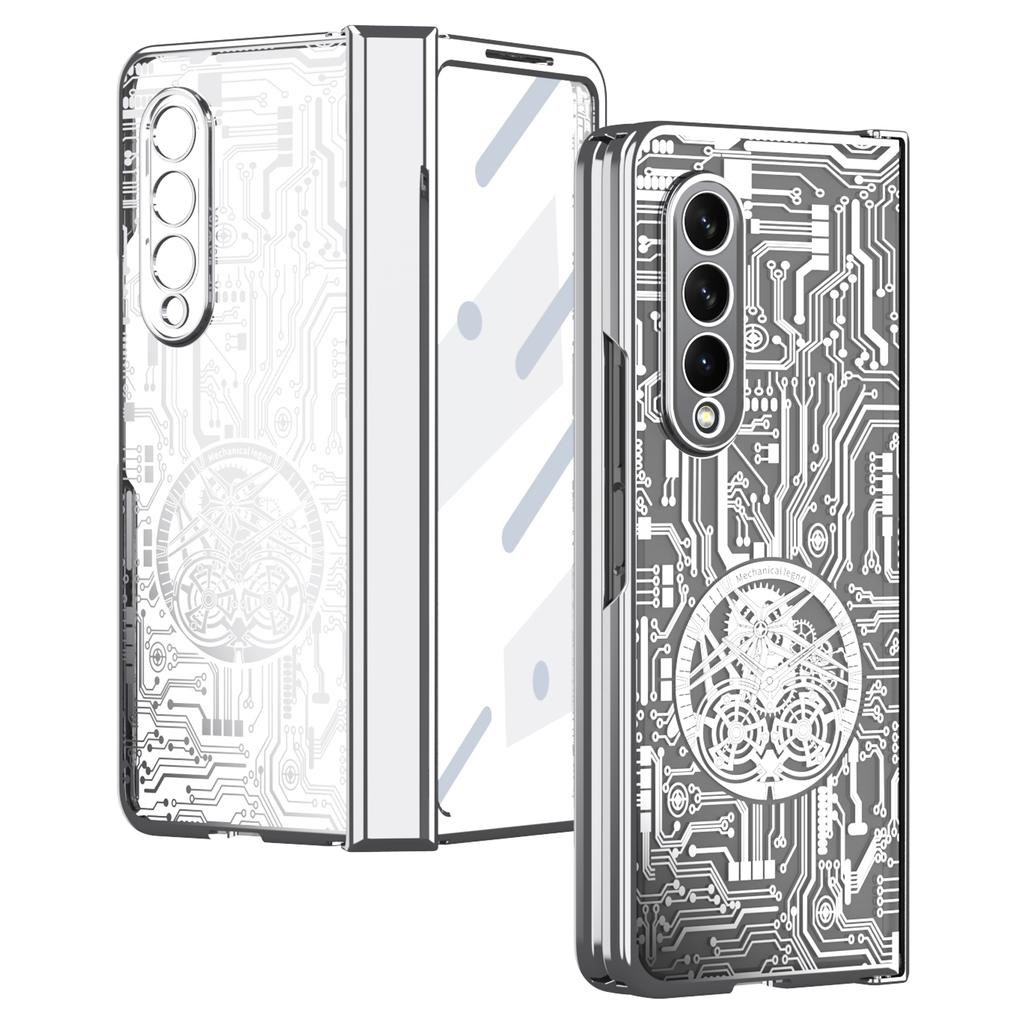 For Samsung Galaxy Z Fold4 5G Mechanical Legend Series Electroplating Phone Case Hard PC Shockproof Cover with Tempered Glass Film