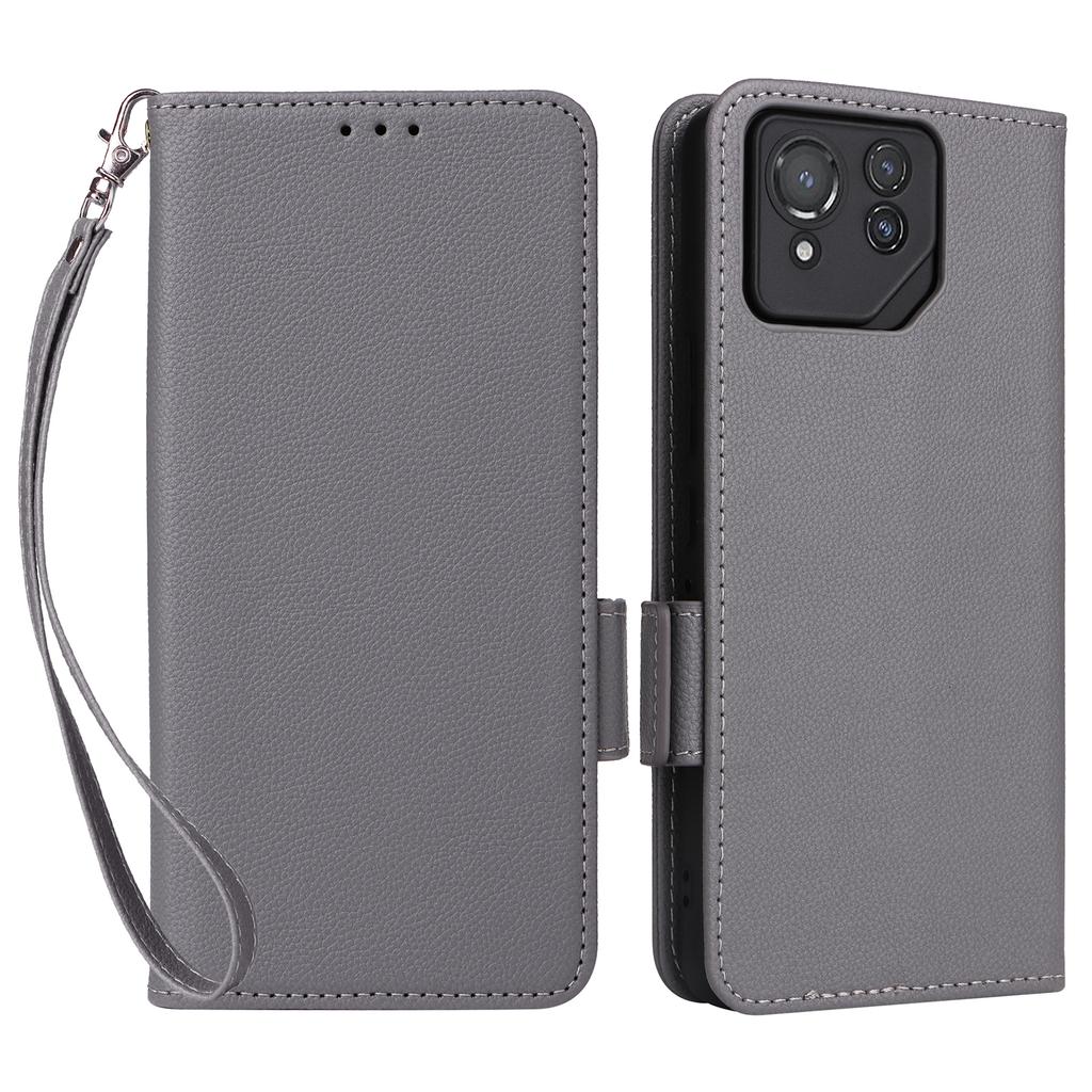For Asus ROG Phone 8 Pro 5G/8 5G Magnetic Case Leather Litchi Texture Cover with Wrist Strap