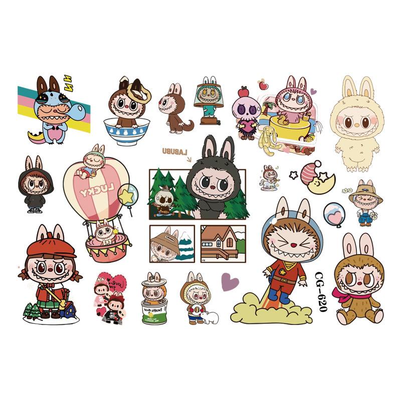 1 ks Jednorázové tetovací nálepky Labubu Anime Kreslené Roztomilá nášivka Párty Hry Aplikace Dětské DIY Hračky Potřeby Pro Chlapce Dívky
