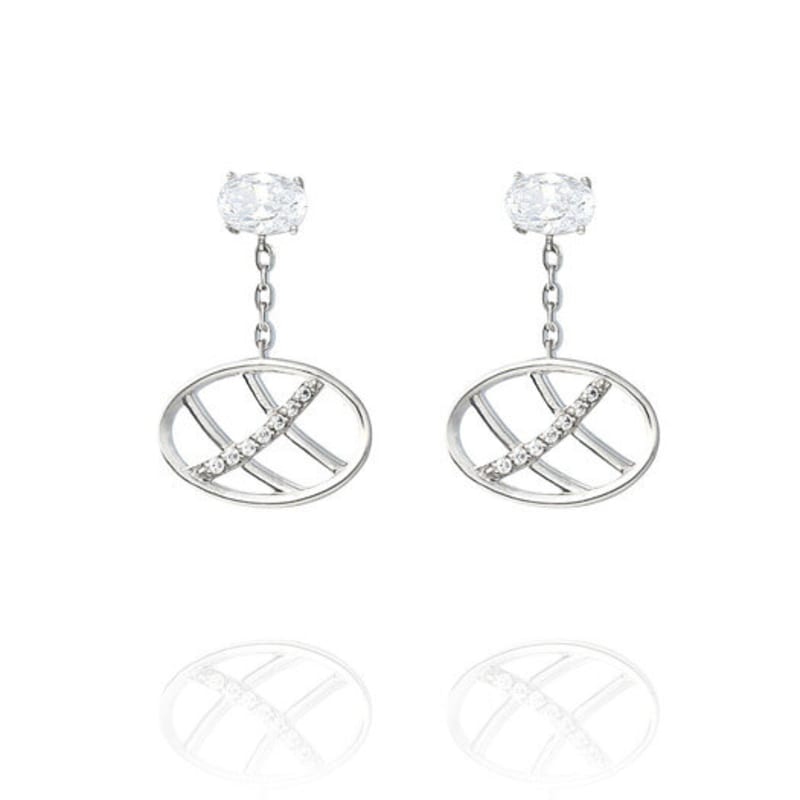 

DU T`Ai PONT Line Cross Oval Earrings Silver