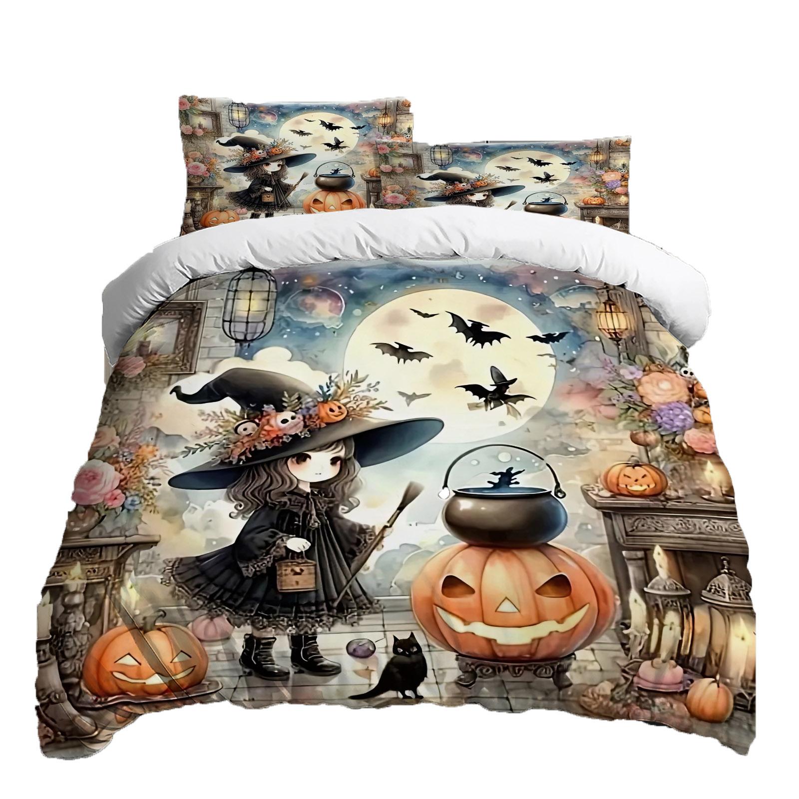 

Хэллоуин Комплект постельного белья из трех предметов Пододеяльник Наволочка Матовая ткань Утолщенный XS