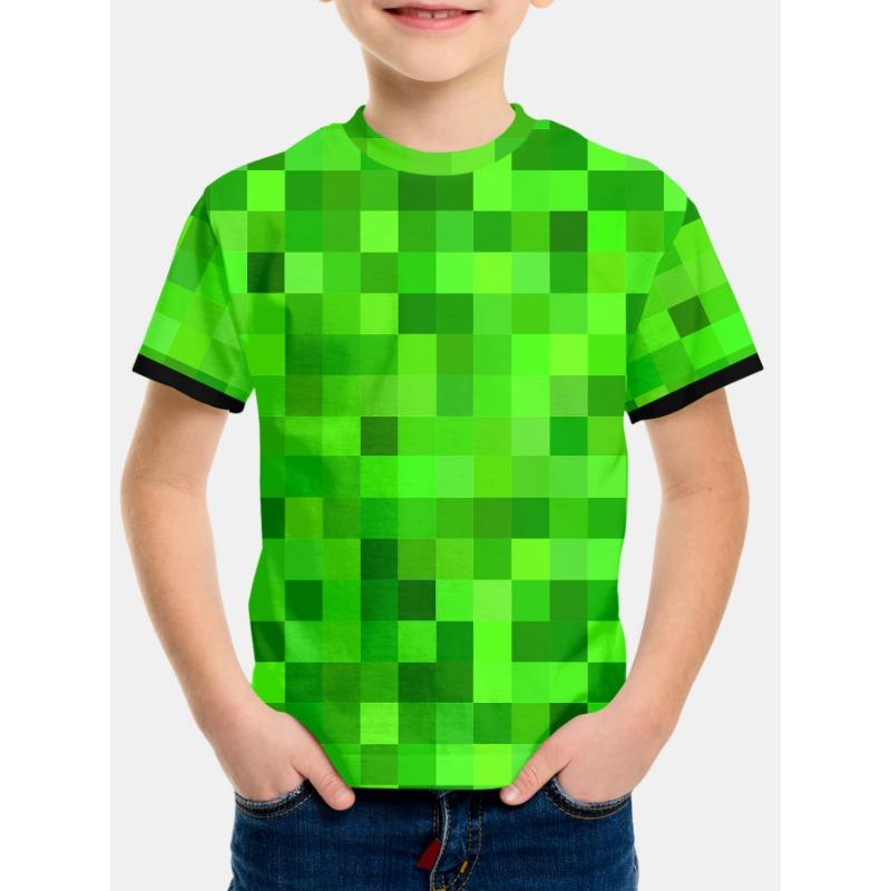 Korean Children s Clothes 2026 Kids Clothes Green Mosaic Short Sleeve Children s Boy s Clothing Baby Boys Clothing Tops T Shirt 100