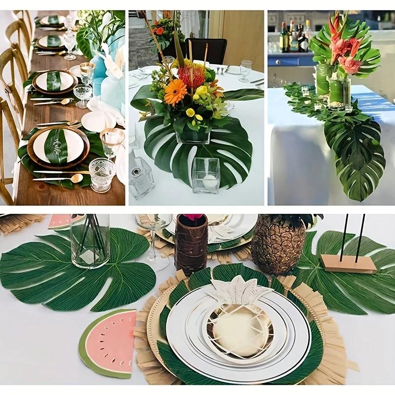 12Pcs Artificial Palm Leaves Hawaiian Luau Jungle Beach Theme Party Decor DIY Supplies for Birthday Holiday Home Wall Decor