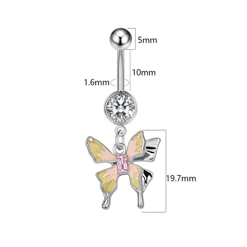 Cute Sweet Dangle Belly Button Rings  Butterfly Heart Navel Ring Stainless Steel Body Piercing Jewelry