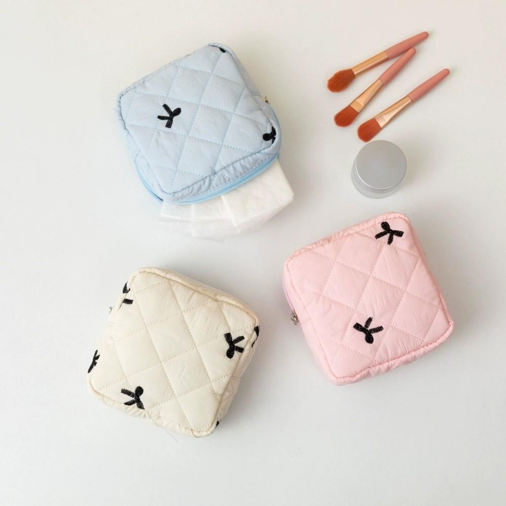 Cute Bow Design Sanitary Napkins Bag Zipper Closure Multipurpose Storage Pouch Compact & Portable Storage Bag