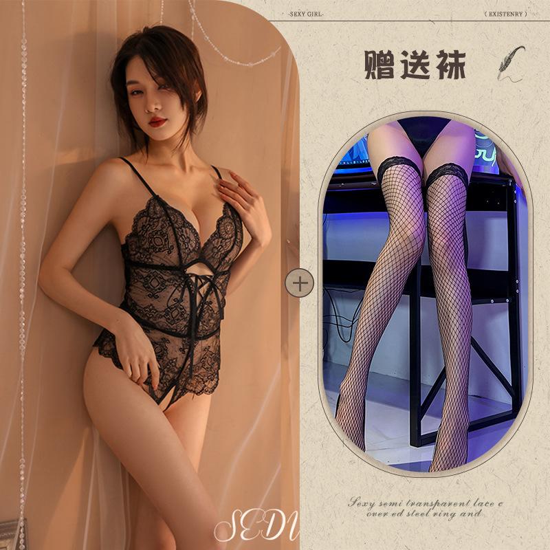 Sexy Lingerie Seduction Lace One-piece Suit Passion Crotch Straight Into Uniform No-take Pajamas