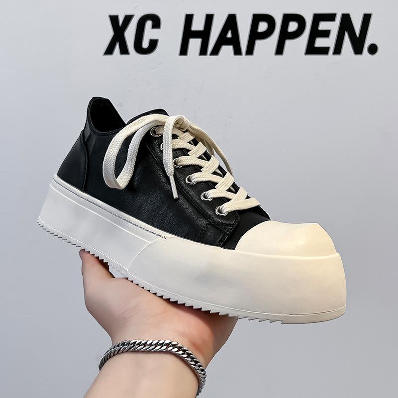 Summer Casual Board Shoes Men's Black Platform Heightening Big Head Derby Shoes Casual Leather Shoes 24326-A