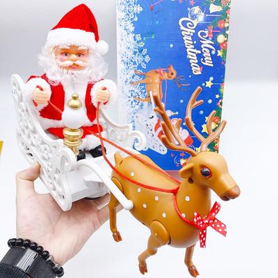 Electric Santa's Reindeer Cart Ornament: Musical Christmas Toy for Kids In Red & White
