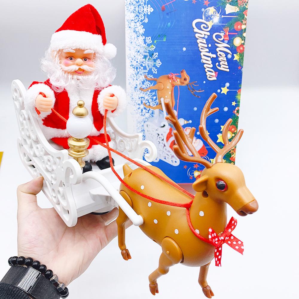 

Electric Santa s Reindeer Cart Ornament: Musical Christmas Toy for Kids in Red & White