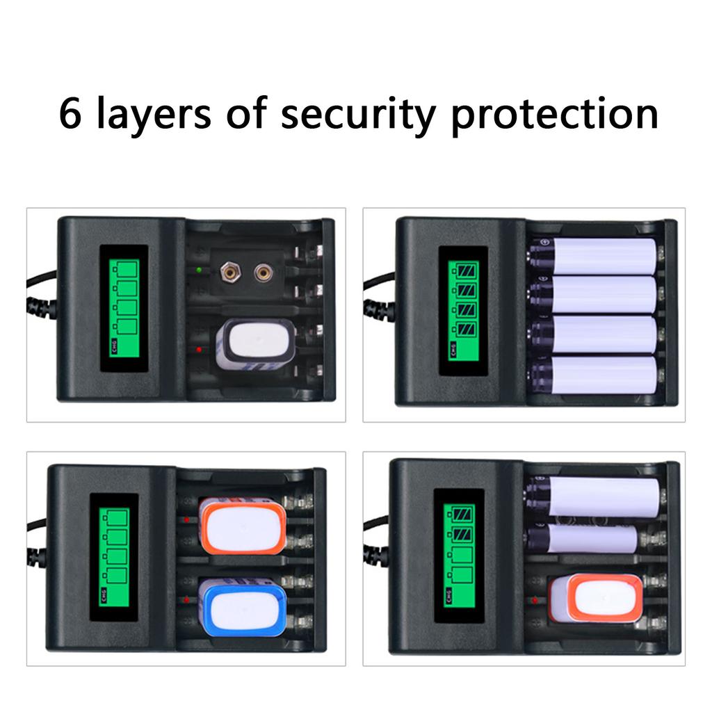 Portable USB Battery Charger Independent Charging Slots for 2A/3A 9V Equipped with LCD Display and Safety Features