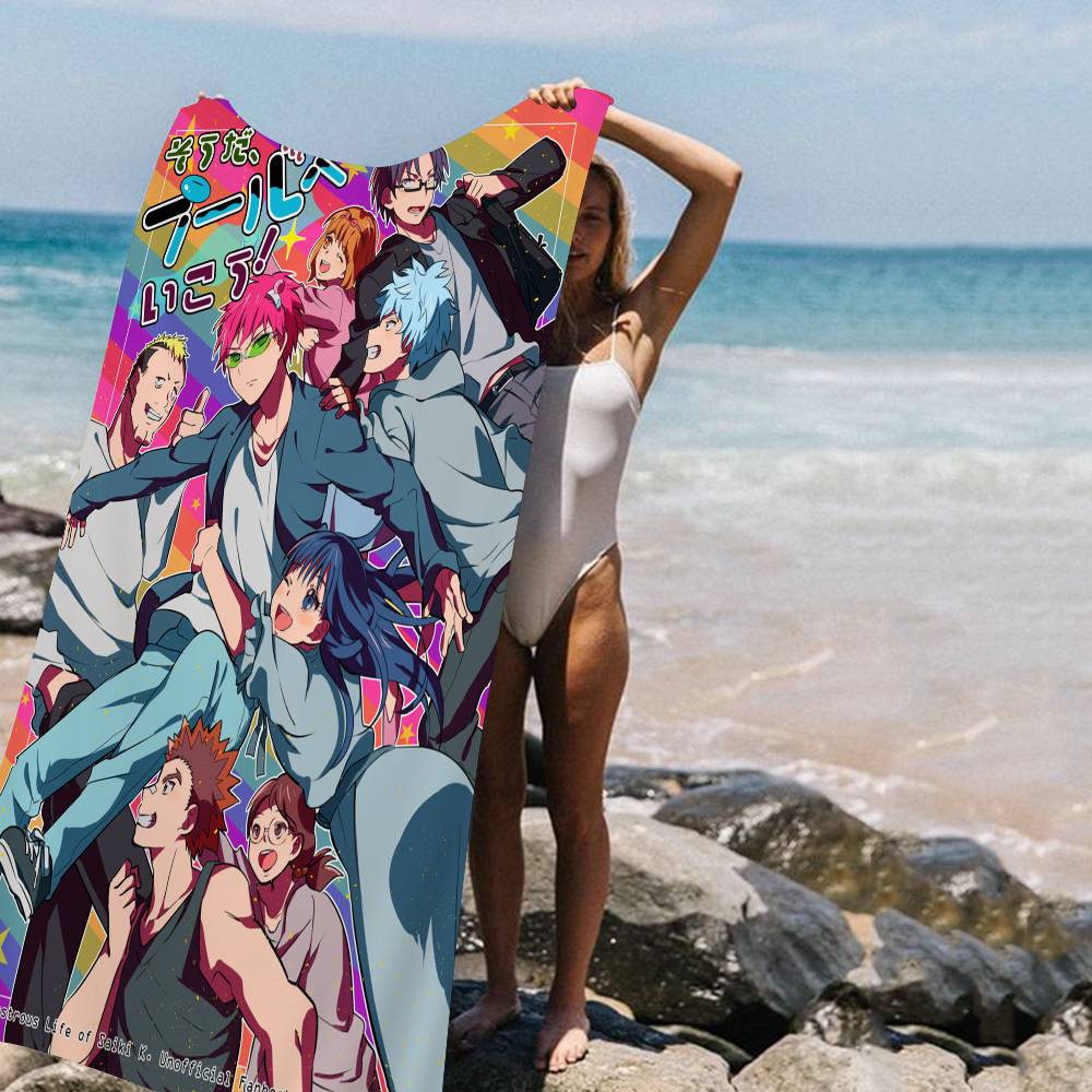 Anime Disastrous Life of Saiki Beach Towel Colorful Bath Towels for Girl Microfiber Quick Dry Sand Free Beach Yoga Spa