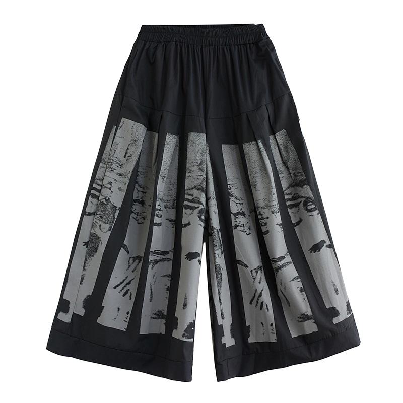 Negru supradimensionat cu talie înaltă vintage Pantaloni largi de vară cu picioare largi pentru femei Pantaloni