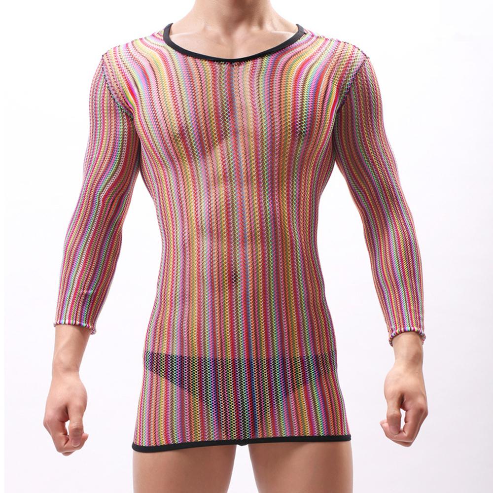 Men'S Sexy Mesh Lingerie One-Piece Bodycon Dress Crotchless Erotic Nightwear Cool Male Sexy Underwear For Boyfriend