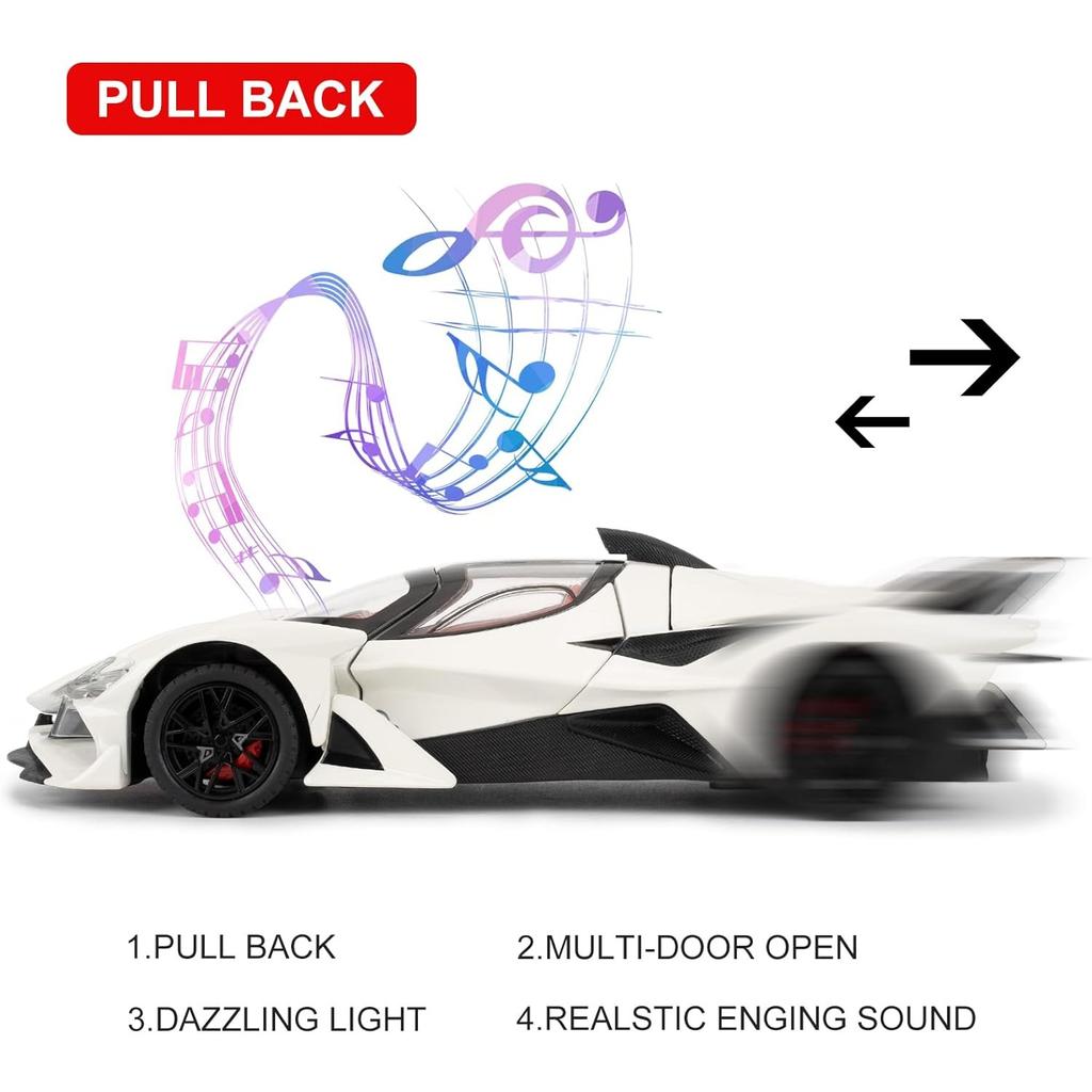 1/24 Apollo Evo Alloy Model Car Toy with Pull Back Function with Sound and Bright Lights, Suitable Collectible Model Toys, Gifts for Boys and Girls