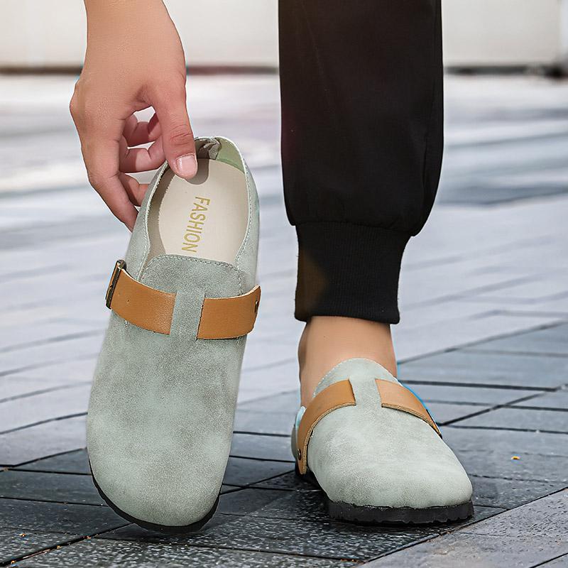 Comfortable Mens Slippers with Leather Upper Casual Shoes Lightweight Breathable for Indoor Outdoor Use