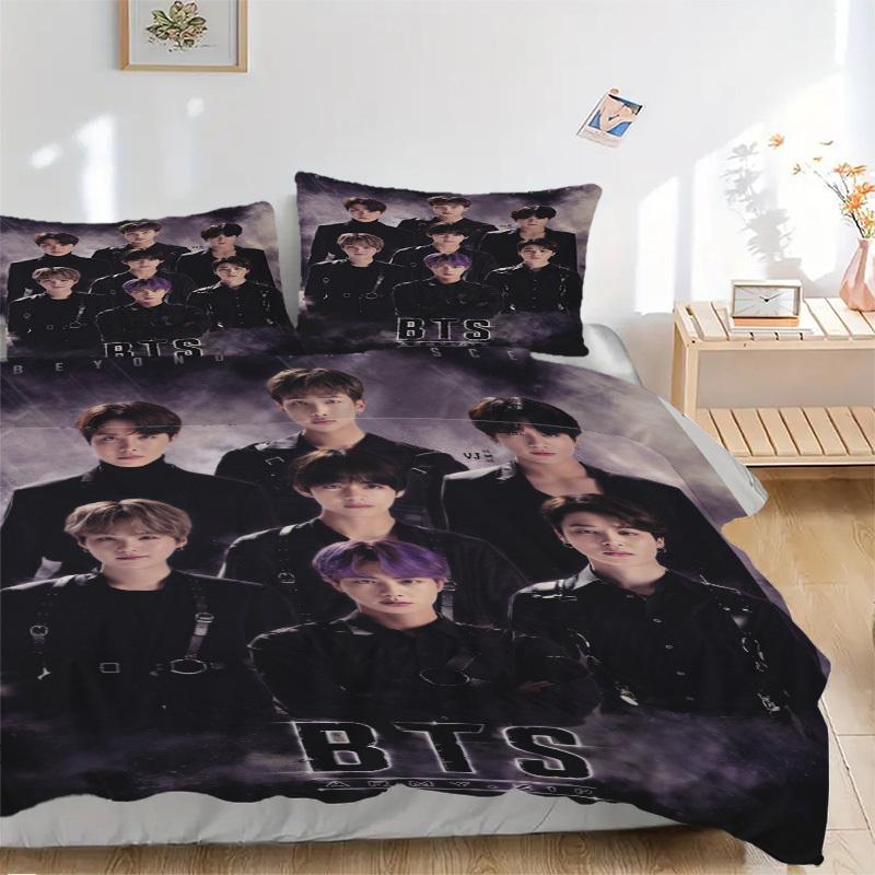 Beyond The Scene BTS Army Reißverschluss Bettwäscheset Bettbezug Geschenk für Schlafzimmer, Enthält 1 Bettbezug und 2 Kissenbezüge, Ohne FüllungB466 135x200cm gray