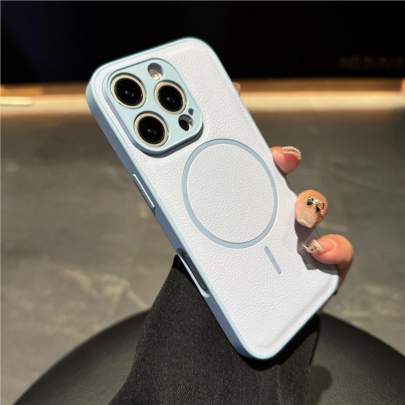 

iPhone 16 Pro Max Leather Texture Magnetic Case, fits Apple 15, Drop-proof 14, Protective Cover 13 12 Pro синій