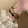 Retro Green Sandalwood Beaded Bracelet Women'S Summer New Chinese Couple Adjustable Hand Jewelry