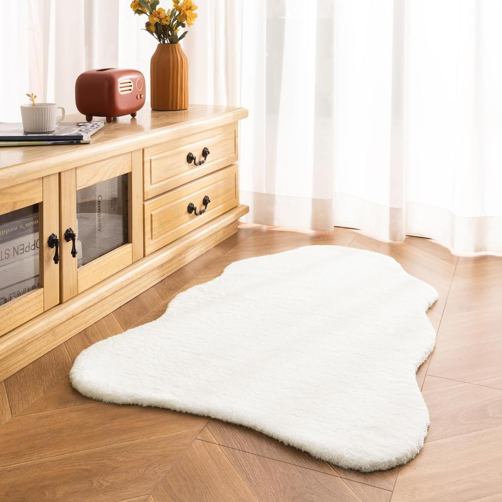 Ashler Rabbit Fur Soft To the 20mm Suitable for Air Conditioning and Floor 60 X White Rug, Carpet, Non-Slip, Touch, Thick, Fluffy, Antibacterial,