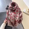 Double Sided Warm Thick Long Scarf Winter Women Flower Printing Tassel Scarves Elegant Shawl For Mom Gift Cashmere Imitation