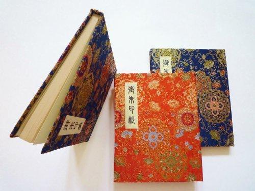 60-page Goshuincho (stamp book) with vinyl cover, floral arabesque pattern, navy blue