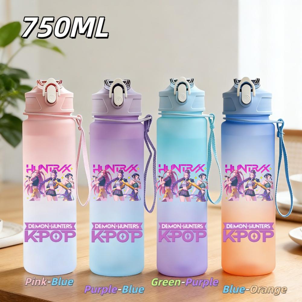 750ML Anime KPop Demon Hunters Sports Water Bottle Leak Proof Colorful Straw Cup Portable Water Bottle designed for Outdoor Sport Fitness