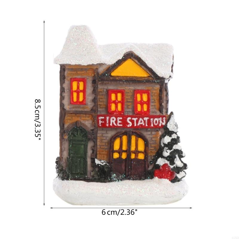62KD Christmas LED Lighted Miniature Snow House Resin Ornament Village Scene Battery Operated Luminous Figurine Xmas Decor