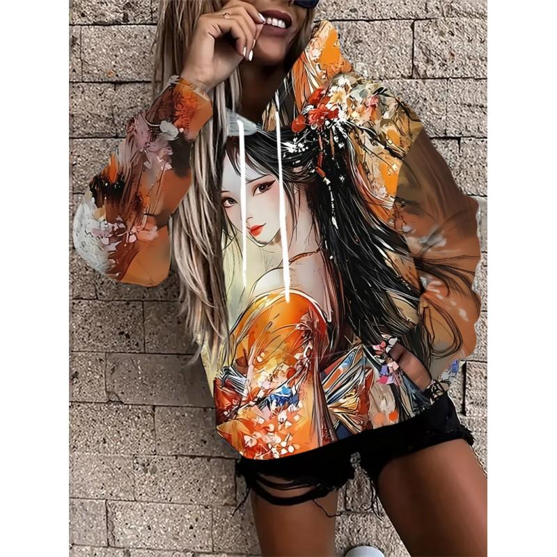 Womens Oversized Hooded Sweatshirt With Botanical Cartoon Print Loose Fit Comfortable Casual Top 2025