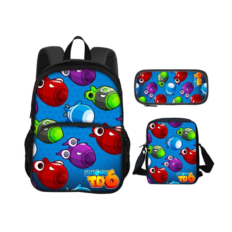 Bloons TD 6 round front bag backpack pencil case shoulder bag 3Pcs Set game printing kindergarten primary school boys and girls