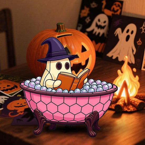 Halloween Ghost Bubble Bath Lamp Spooky Reading Book Cartoon Ghost Decorative Lamp Home Office Desktop Decoration