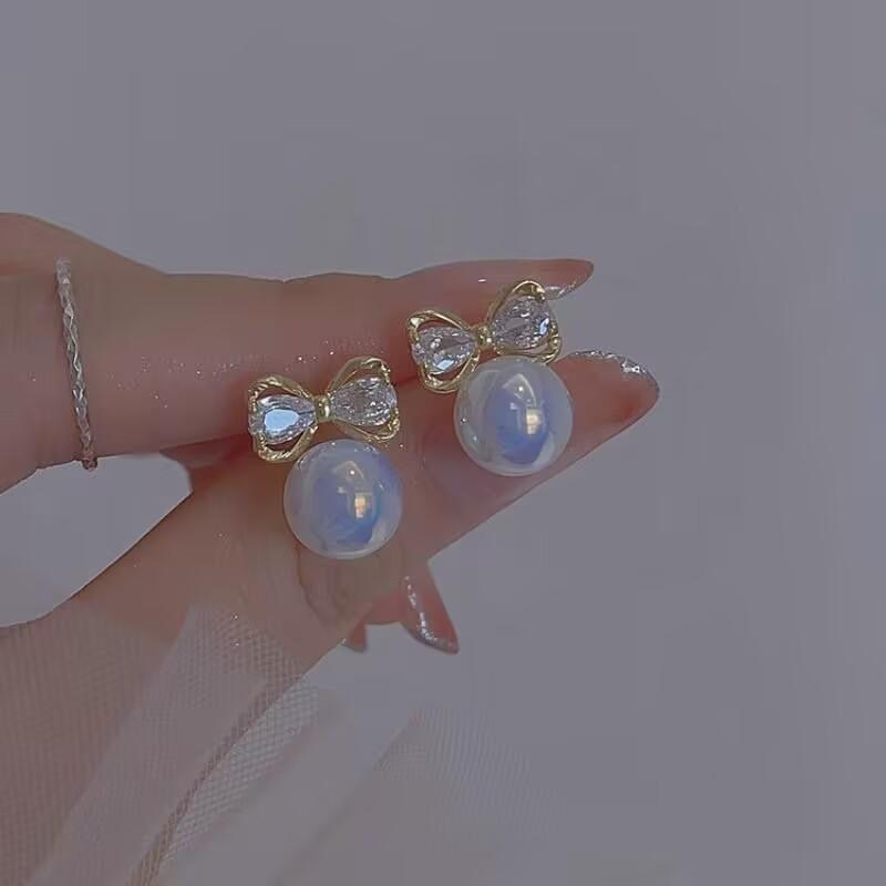 Luxury Imitation Pearl Zircon Bowknot Stud Earrings For Women Love Heart Crystal Flower Earring Girls Festival Wedding Jewelry