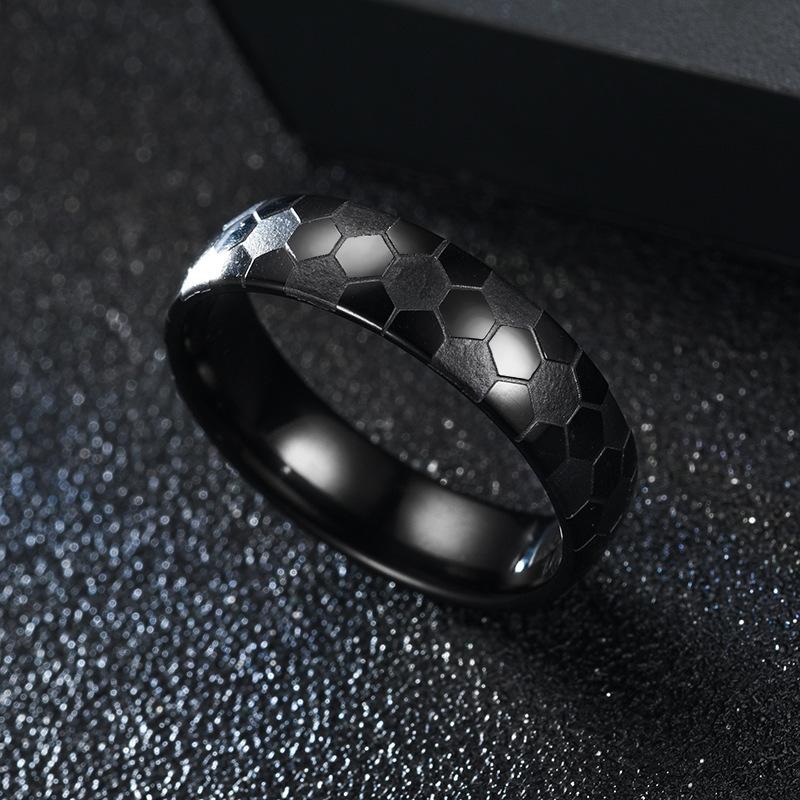 1Pc Fashion Accessories Football Pattern Design Titanium Steel Fashion Ring