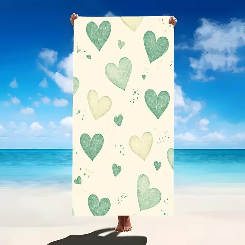 Pink Heart Striped Beach Towel Cute Coquette Style Quick Dry Sandproof Absorbent Towel for Summer Beach Travel Vacation